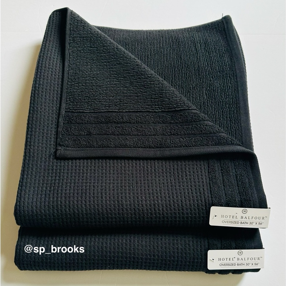 🎁9 PC Hotel Balfour Oversized Bath Towel Set - Cotton -Black Caviar Waffle - Picture 3 of 9